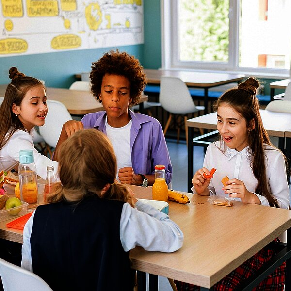 Grundschüler an einem Tisch